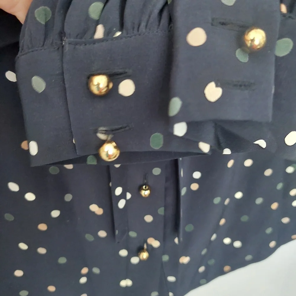 Kate Spade Lynette Navy Polka Dot Blouse with Ruffle Neck